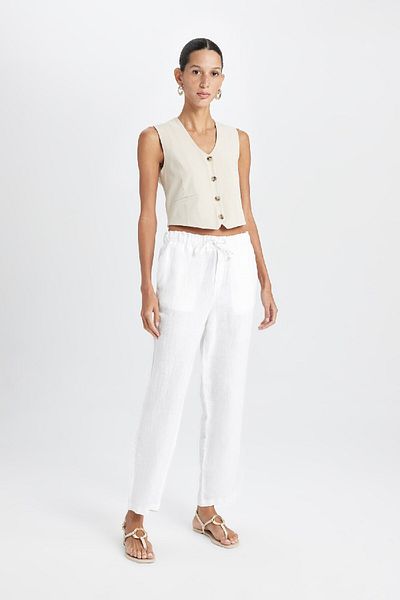 DeFacto Jogger-Leinenhose mit Taschen, hoher Taille, kurzes Bein, C7683ax24sm