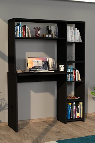 Moonlife Duru Kitaplıklı Çalışma Masası Siyah