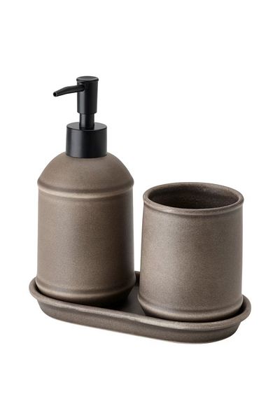 IKEA TVÅLSJÖN 3-Piece Bathroom Set – Stoneware Dispenser 40cl + Holder & Tray – IKEA