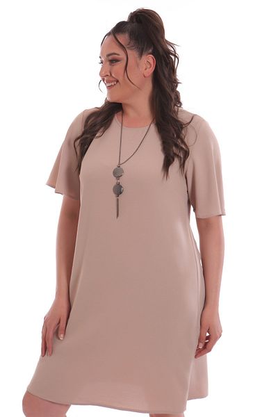 Trend42plus Κοντομάνικο πέτρινο φόρεμα Plus Size