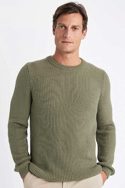 DeFacto Standard Fit Regular Cut Crew Neck Textured Knitwear Sweater C8814Ax24Wn