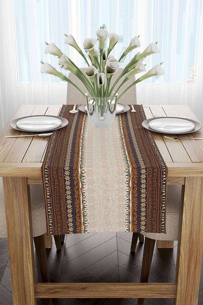 Cango Home Brown Ethnic Patterned Digital Printed Runner Cgh1261-Rn