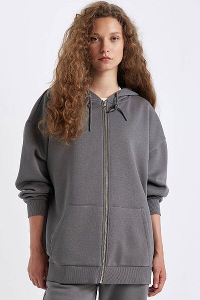 DeFacto Wide Cut Hooded Kangaroo Pocket Sweatshirt - Zippered V4233Az24Wn