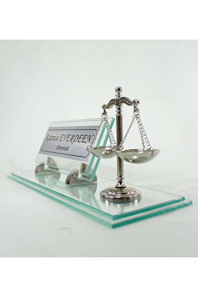 Art Online Hakim Savcı Avukat Zabıt Katibi SMMM Cam Krom Terazili Masa Isimliği