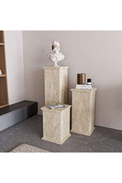 ALONEX HOME Diana Lahid Yan Sehpa, Traverten Yan Sehpa, Çok Amaçlı Sehpa, Modern Sehpa, Dekor Sehpa