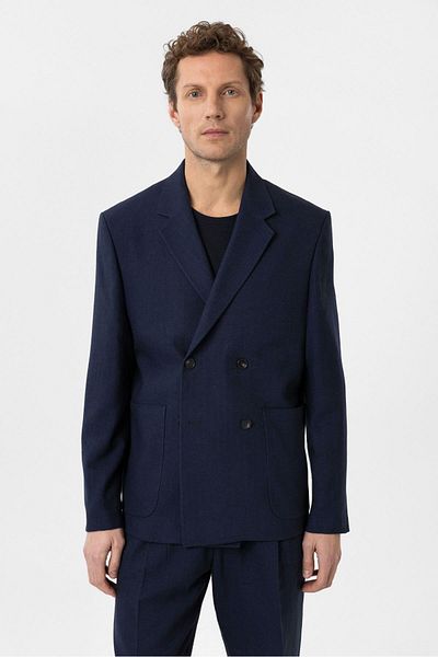 Antioch Navy Blue Relax Fit Linen Blended Men's Blazer Jacket