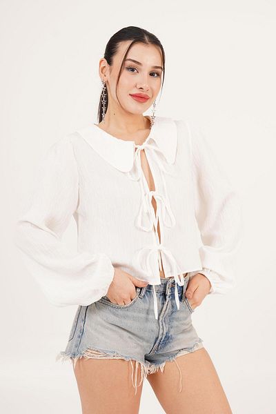 Hipo Trend Baby Collar White Shirt with Binding Detail