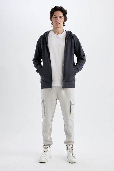 DeFacto Soft Feather Basic Sweatshirt with Hood - Pocket, Solid Zipper X8331Az24Au