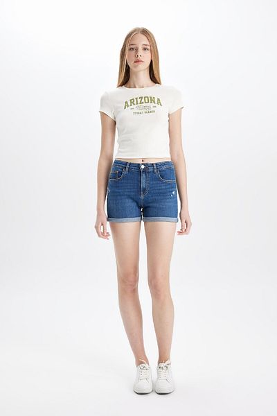 DeFacto Crew Neck Printed Ribbed T-Shirt - Short Sleeve C9332ax24sm