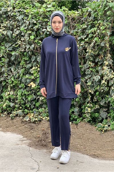Moda Rosa 25Y2241 - Navy Blue - Floral Modal Double Suit with Jacket