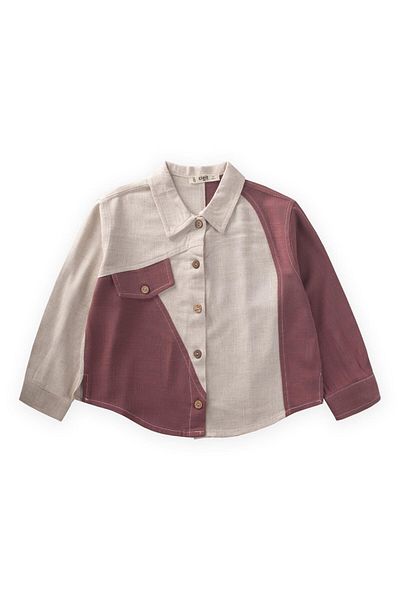 Cigit Two Color Linen Shirt 2-7 Years Natural-Dark Blue