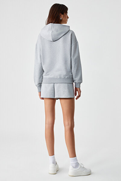 ETHIQUET XEARTH Kadın Oversize Uzun Kollu Kapüşonlu Gri Sweatshirt