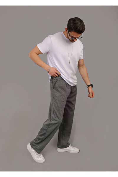 EydaMoon Ανδρικό Smoked Baggy Style Pique Παντελόνι Φαρδιά Τσέπη με λεπτομέρειες