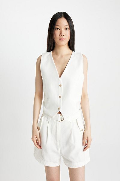 DeFacto Crop V-Neck Linen Blended Blazer Vest C7798Ax24Sm