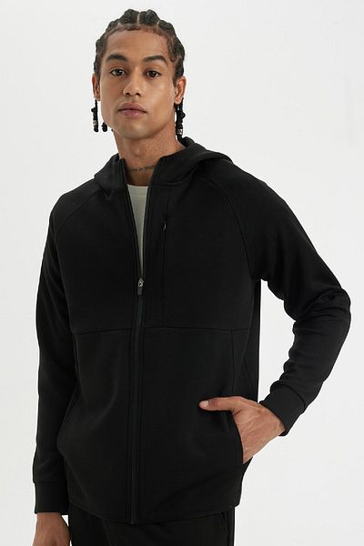 DeFacto Fit Slim Fit Slim Fit Kapuzenpullover Skuba Diver Stoff Sweatshirt mit Reißverschluss A6956ax24au