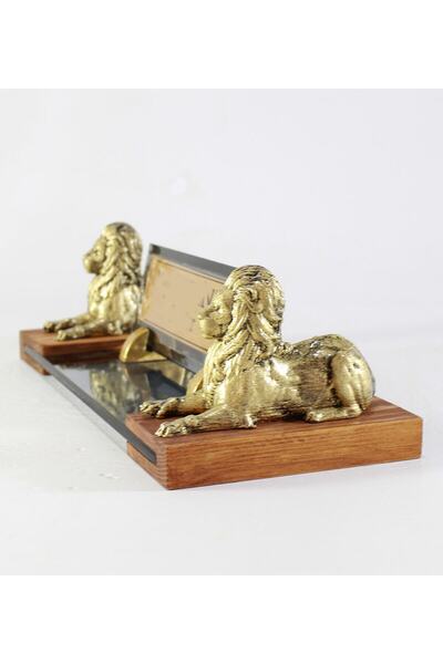 Art Online Kişiye Özel Tasarım Çift Aslan Gold Premium Cam Masaüstü Isimlik - Çift Aslan Gold Isimlik