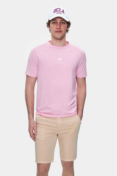 UCLA Fabio Light Pink Crew Neck Printed Standard Fit Men's Tshirt