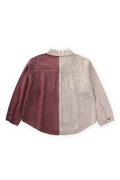 Cigit Two Color Linen Shirt 2-7 Years Natural-Dark Blue