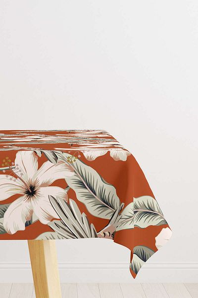 Cango Home Orange Flower Bird Patterned Digital Printed Tablecloth Cgh1387-Ms