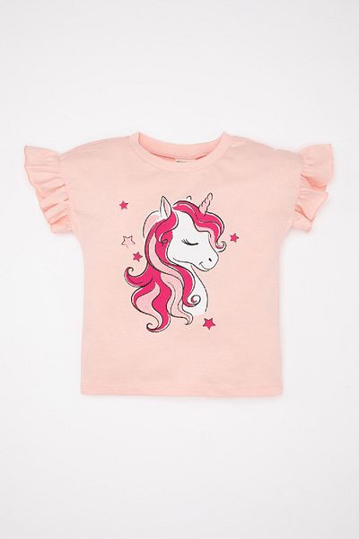 DeFacto Unicorn Printed Baby Girl T-Shirt - Crew Neck, Short Sleeve C9501A524SM