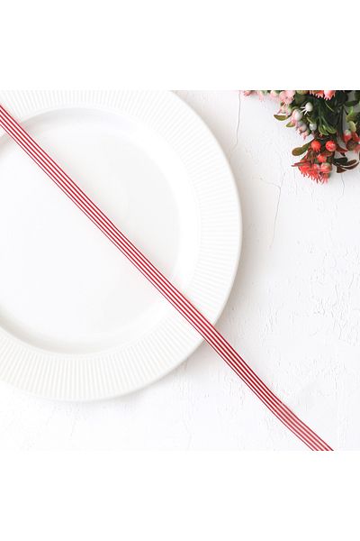 Bimotif Red and White Striped Taffeta Ribbon, 10 Meters 10 Mm