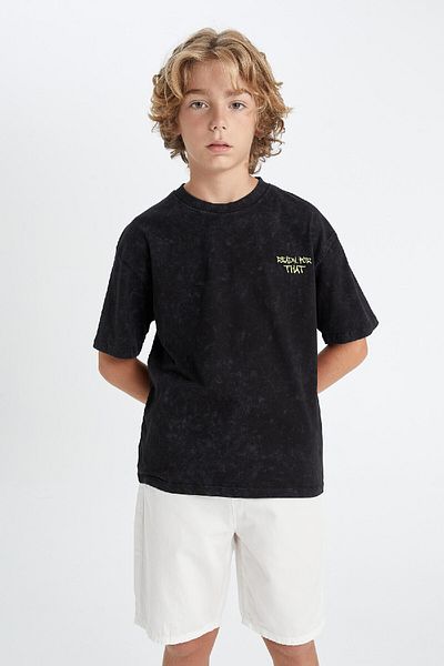 DeFacto Boy's Oversize Crew Neck T-Shirt - Washable Pale Effect, Short Sleeve C6283A824Hs