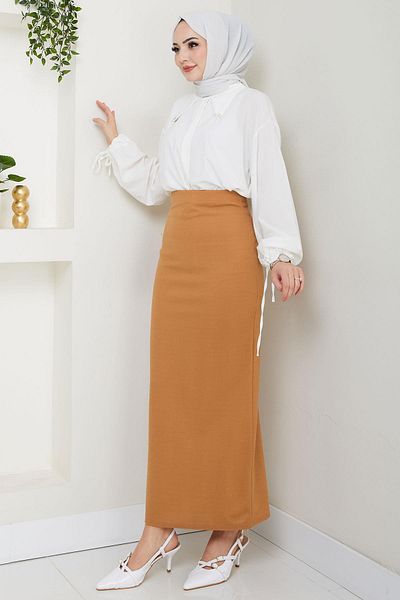 hafsamina Μολύβι Φούστα Camel HM2714