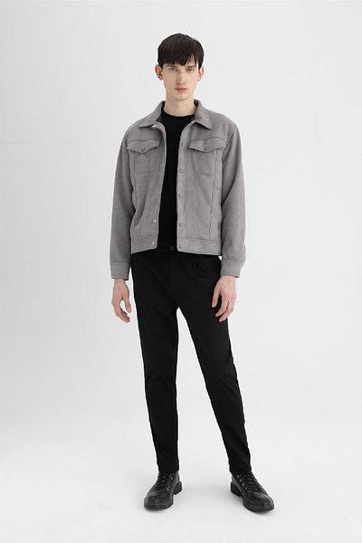 DeFacto Μπουφάν Suede Slim Fit - Slim Fit, γιακάς πουκαμίσου, Snap Pocket C7906ax24sp