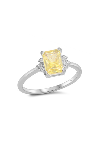 Silveranka 925 Ayar Gümüş Baget Sitrin Taşlı Yüzük