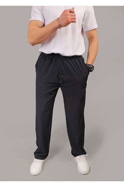 INFLUYENTE Ανδρικό παντελόνι με φαρδύ στυλ Navy Blue Baggy Style Parachute Fabric Loose Leg Stretchy Waist