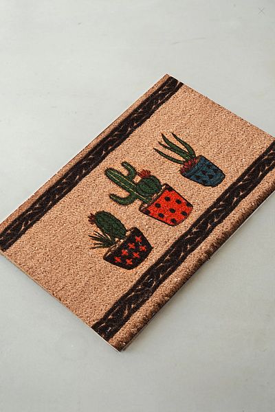 Chilai Home Coco Colorful Cactus Natural Koko Mat, Bristle Door Mat