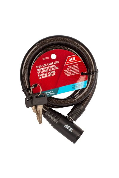 ACE Sturdy and Durable Motorcycle Steel Coil Cable Lock with Two Keys 3ft