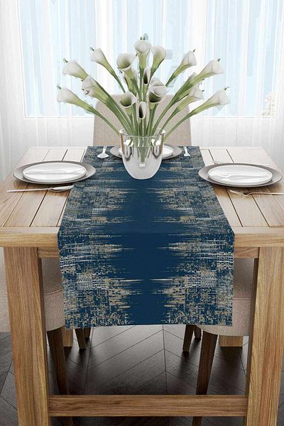 Cango Home Navy Blue Ethnic Patterned Digital Printed Runner Cgh098-Rn