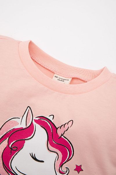 DeFacto Unicorn Printed Baby Girl T-Shirt - Crew Neck, Short Sleeve C9501A524SM