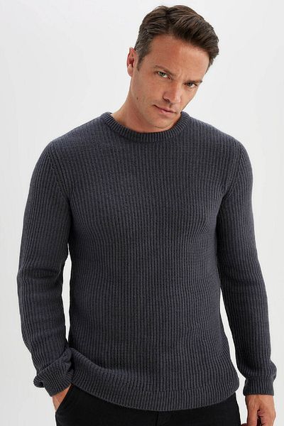 DeFacto Standard Fit Regular Cut Crew Neck Textured Knitwear Sweater C8814Ax24Wn