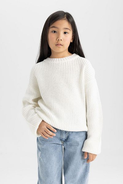 DeFacto Ecru Crew Neck Girl's Knitwear Sweater - C6909A824Au