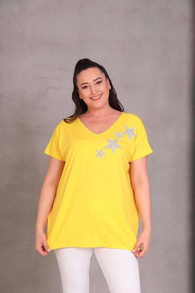 Esina Women's Viscose Blouse Stone Detailed Front and Back V-Neck