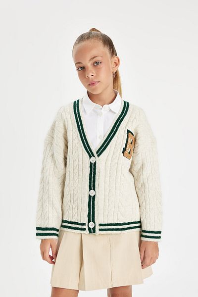 DeFacto Girl's Knitwear V-Neck Button Closure School Cardigan C6926A824Au