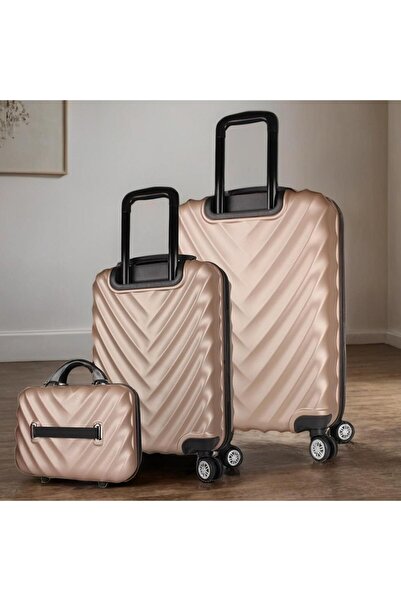 My Valice Lotus Abs Kabin Orta Ve Makyaj Boy Gold 3'lü Valiz Seti