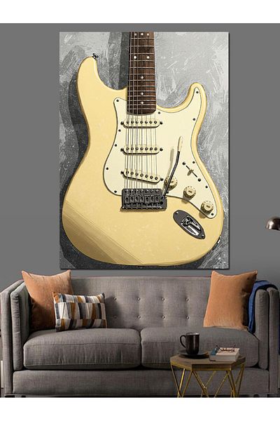 Tablomega Cream Electric Guitar Decorative Canvas - Mdf Wooden Painting