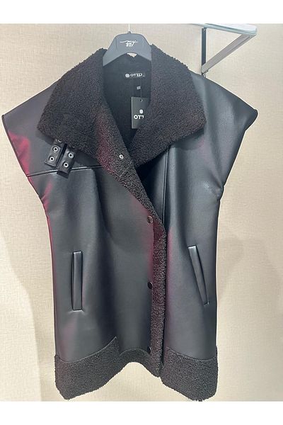Otto Double Breasted Leather Vest with Boucle Inside