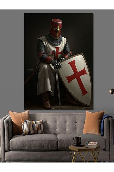 Tablomega Crusader Knight Portrait Canvas Decorativ - MDF Lemn Pictat