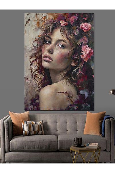 Tablomega Rose and Woman Decorative Canvas - Mdf Wooden Painting