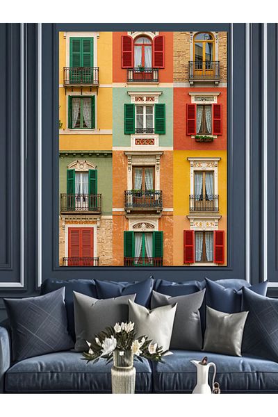 Tablomega Colorful Building Facades Decorative Canvas - Mdf Wooden Painting