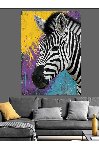 Tablomega Colorful Zebra Decorative Canvas - Mdf Wooden Table