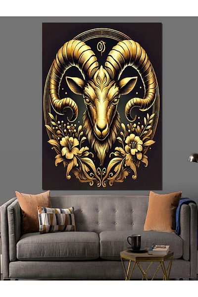 Tablomega Pânză decorativă cu motiv zodiac Taur din aur - Lemn MDF