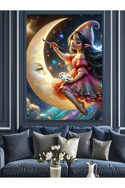Tablomega Pânză decorativă pentru femei și lună în toamnă - pictură din lemn MDF