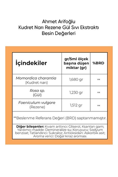 Ahmet Arifoğlu Kudret Narı Rezene Gül Sıvı Ekstraktı 225 ml