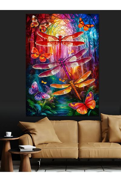 Tablomega Pânză decorativă Pădurea cu Aripi Colorate - Lemn MDF