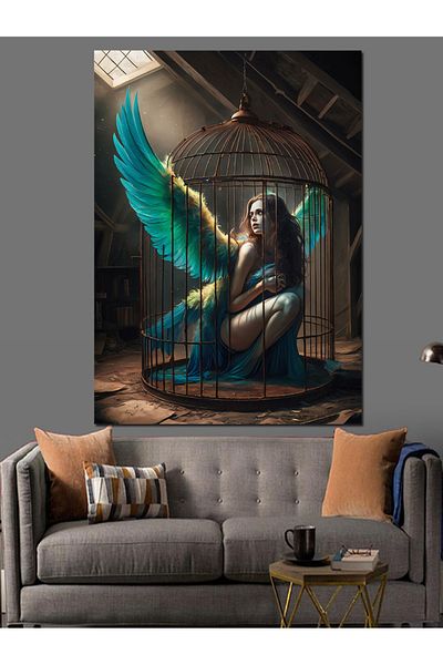 Tablomega Angel in the Cage Decorative Canvas - Mdf Wooden Painting